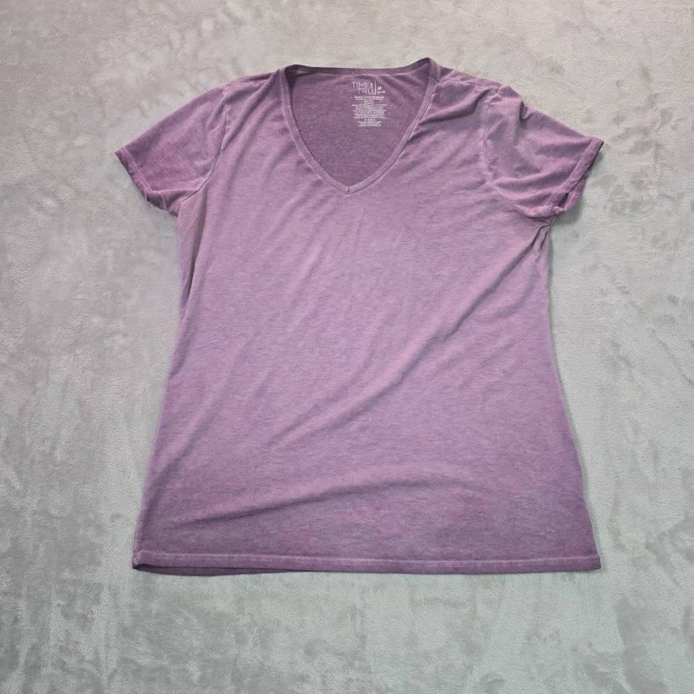 Time and Tru Womens Purple Oxford V-Neck Pima Cotton Blend Tee TTL18060P M 8-10